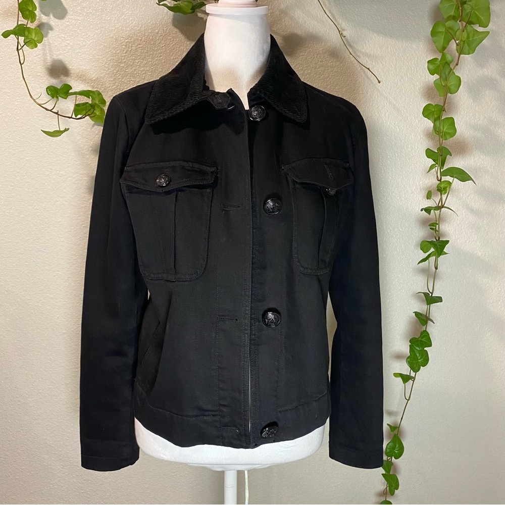 LRL Lauren Jeans Co. Ladies‎ Black Denim Jacket Leopard Lined Size Medium RARE!